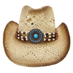 Navajo beaded straw cowboy western hat